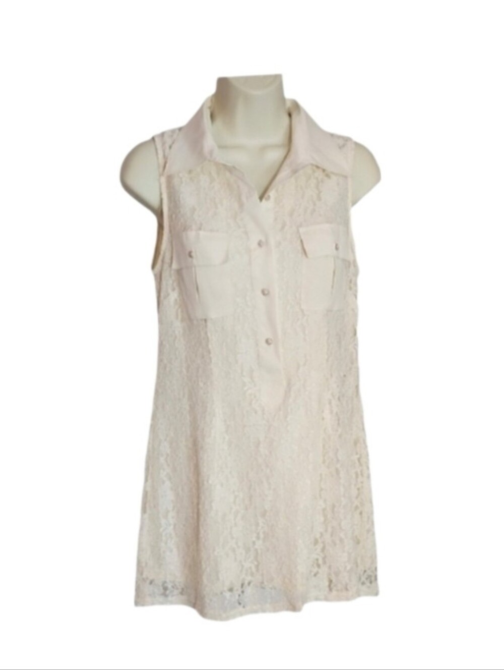 V Christina Top Lace Overlay Tunic Cream Size M